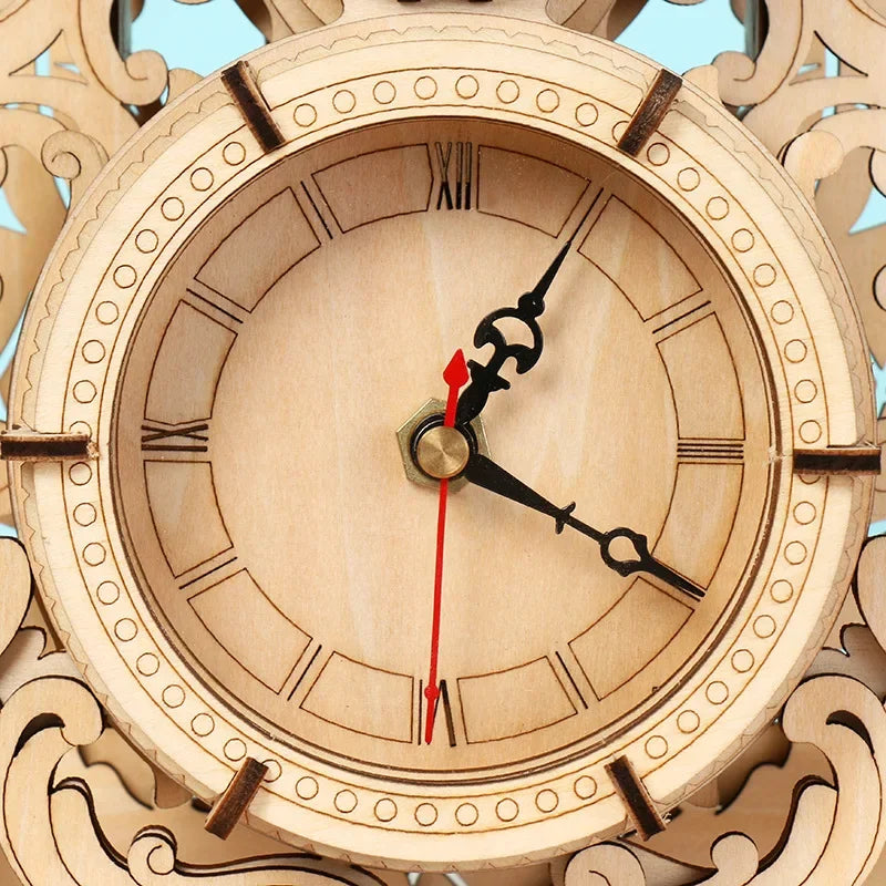 Wooden Clock 3D Puzzle Kit — open display view