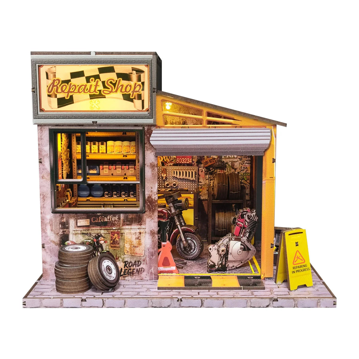 Motorcycle Repair Shop DIY Miniature House Kit — main view