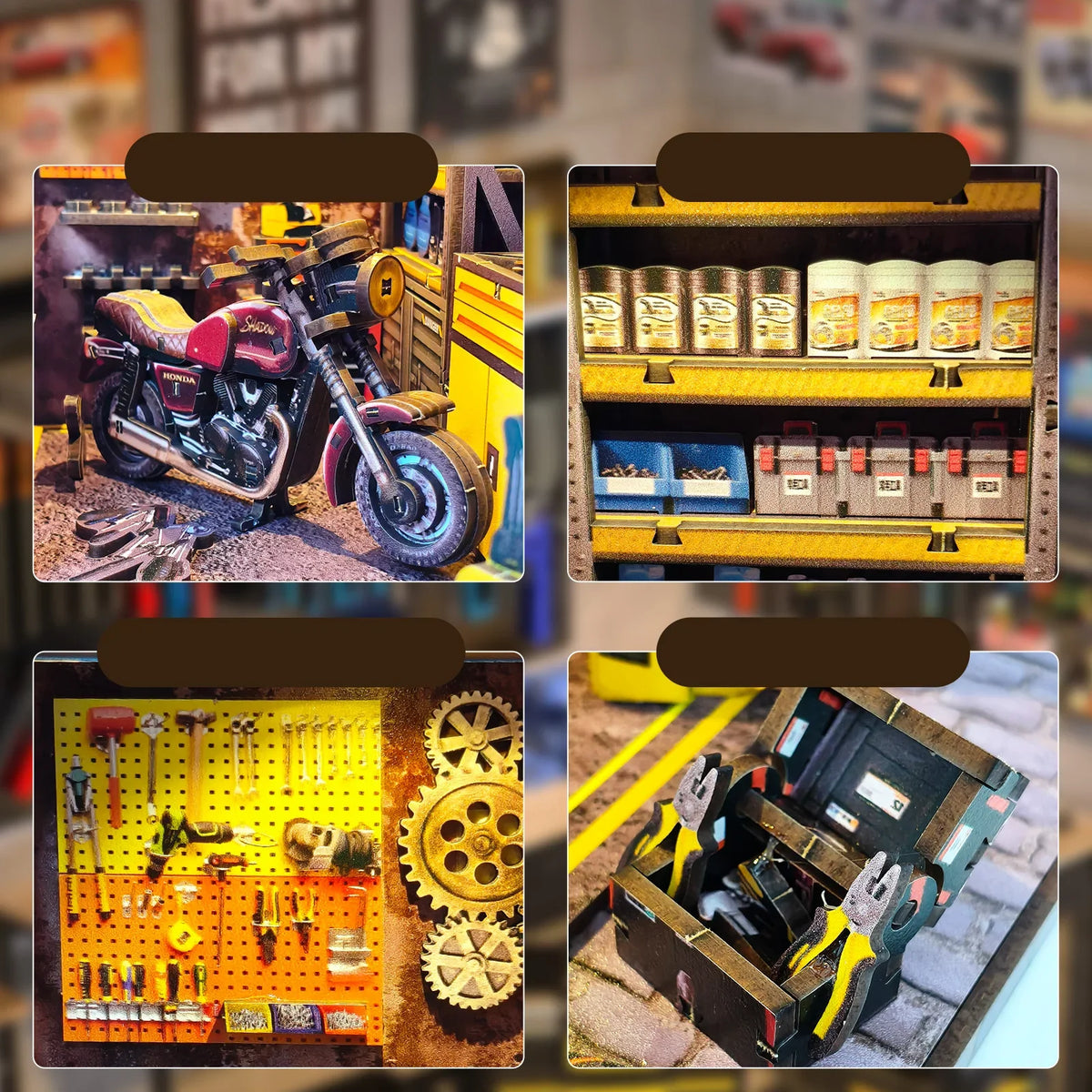 Motorcycle Repair Shop DIY Miniature House Kit — front angle