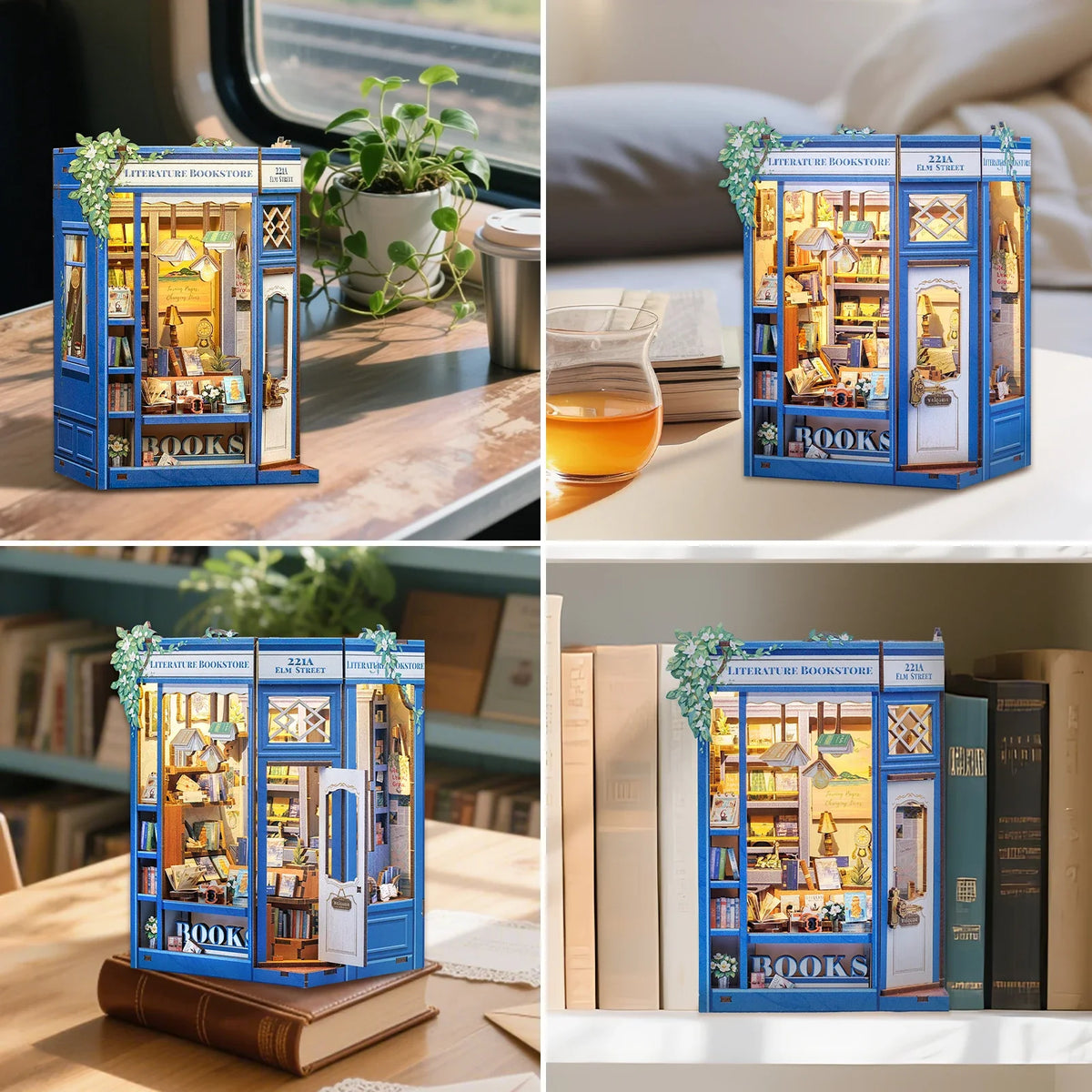 Cutebee 3D Bookstore Desk DIY Book Nook Kit — detalied side view