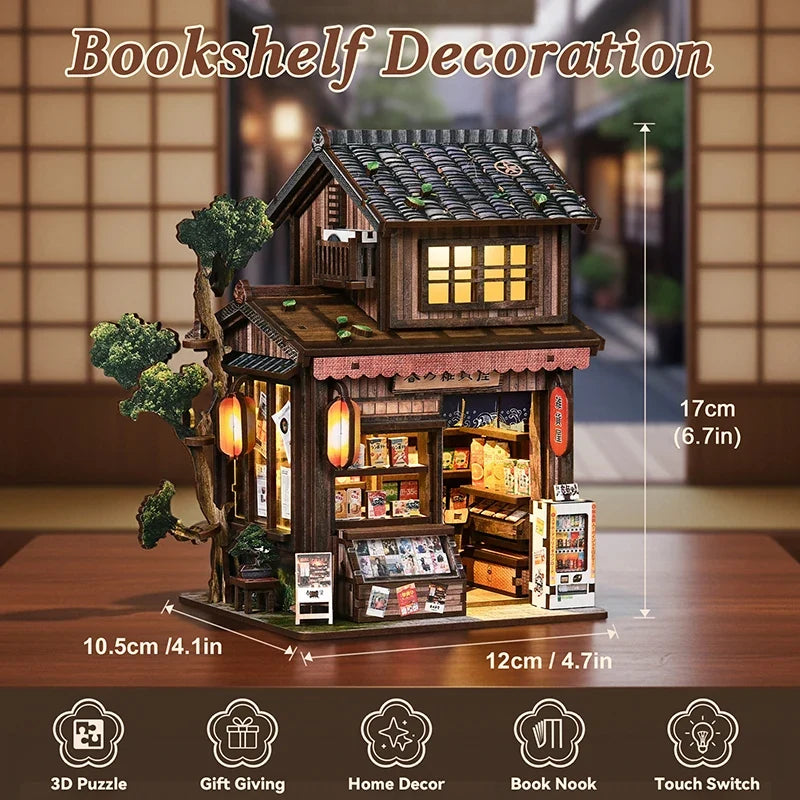 Kasuga Grocery Store DIY Miniature House Kit with LED Lights — scene view