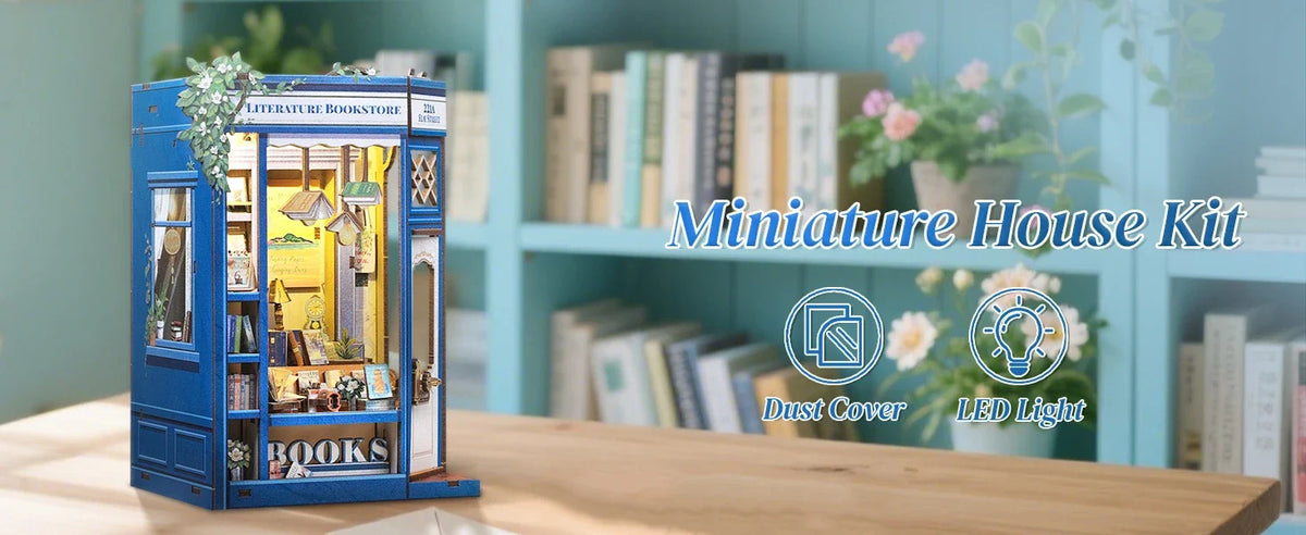 Cutebee 3D Bookstore Desk DIY Book Nook Kit — box and pieces