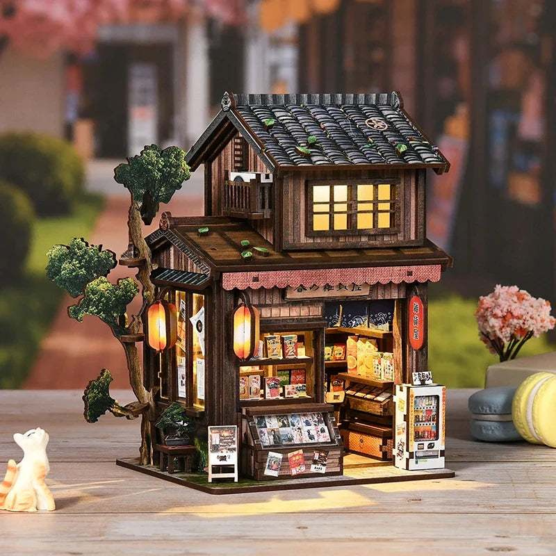 Kasuga Grocery Store DIY Miniature House Kit with LED Lights — detalied side view