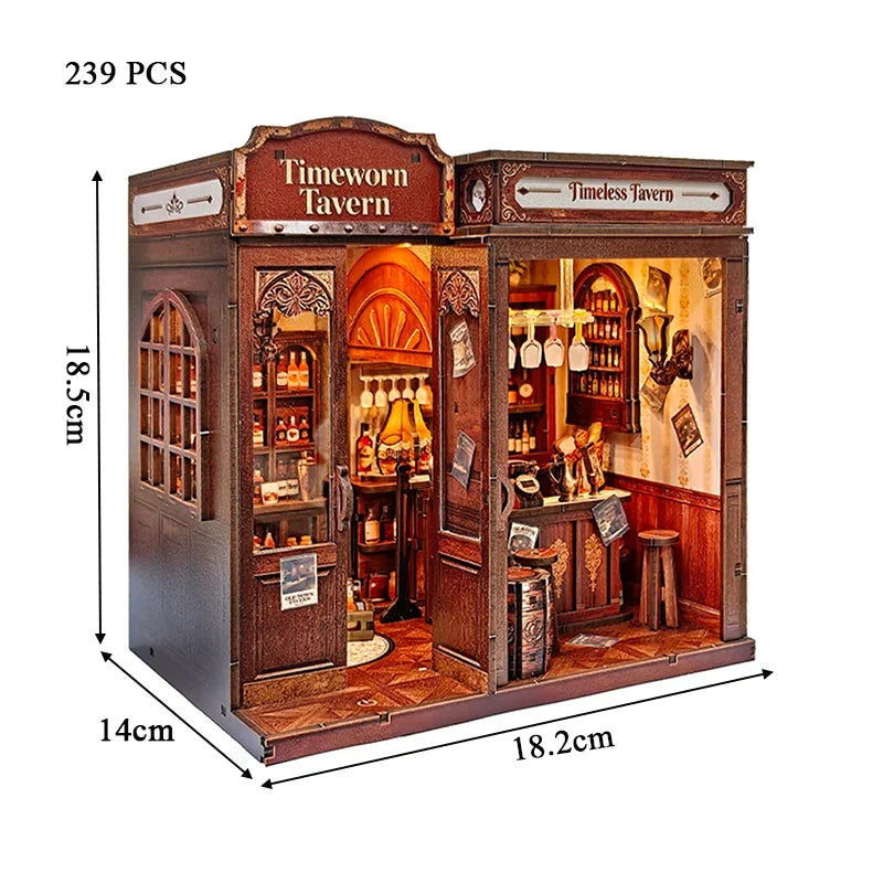 Timeworn Tavern DIY Book Nook Kit with Light — scene view