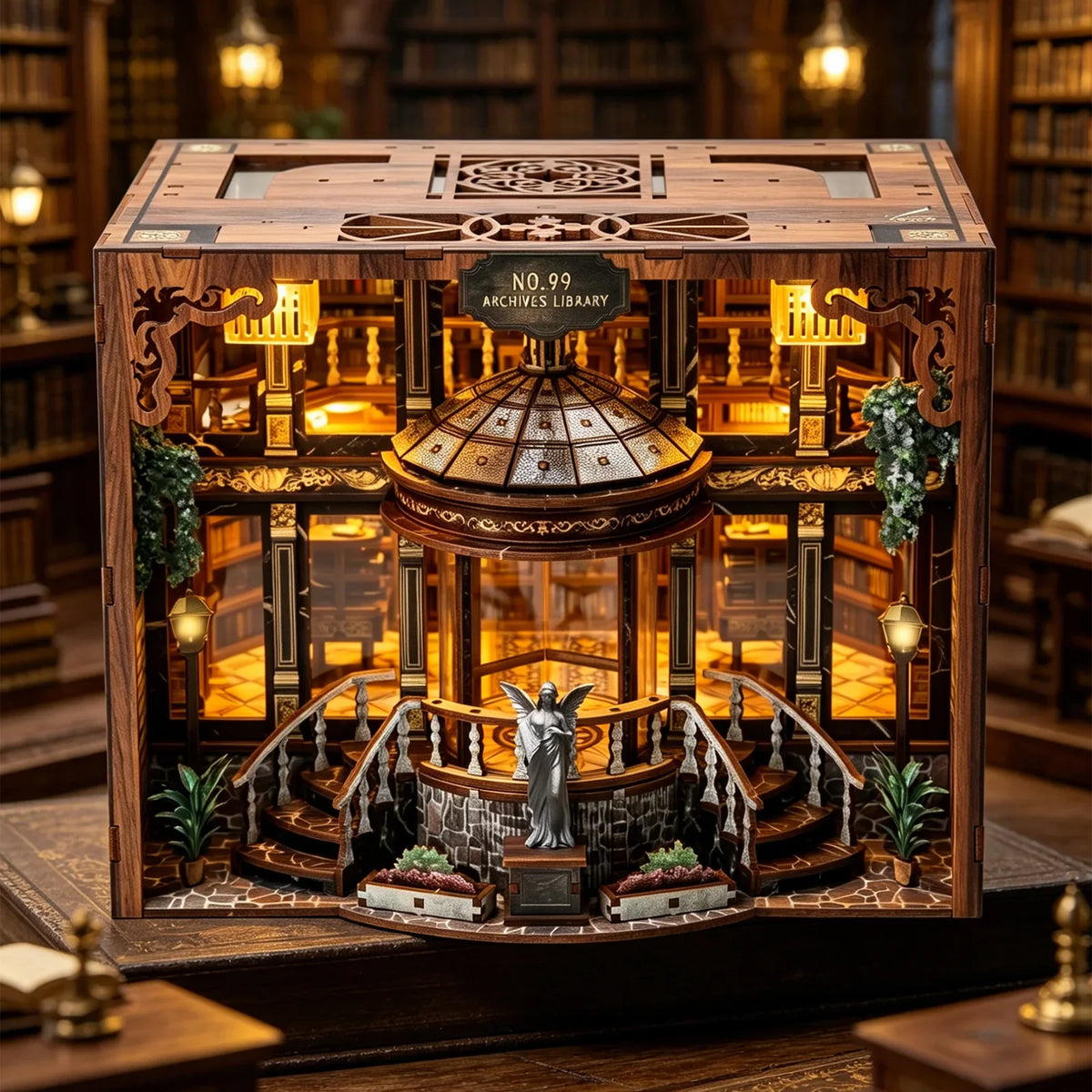 No.99 Archive Library DIY Book Nook Kit with LED Light — detalied side view