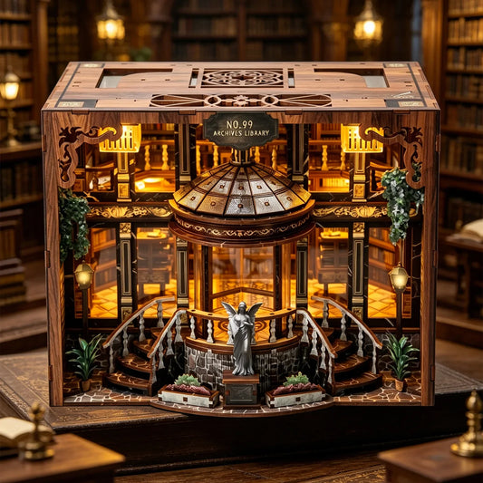 No.99 Archive Library DIY Book Nook Kit with LED Light — detalied side view