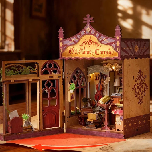 Old Flame Cottage DIY Book Nook Kit — detalied side view