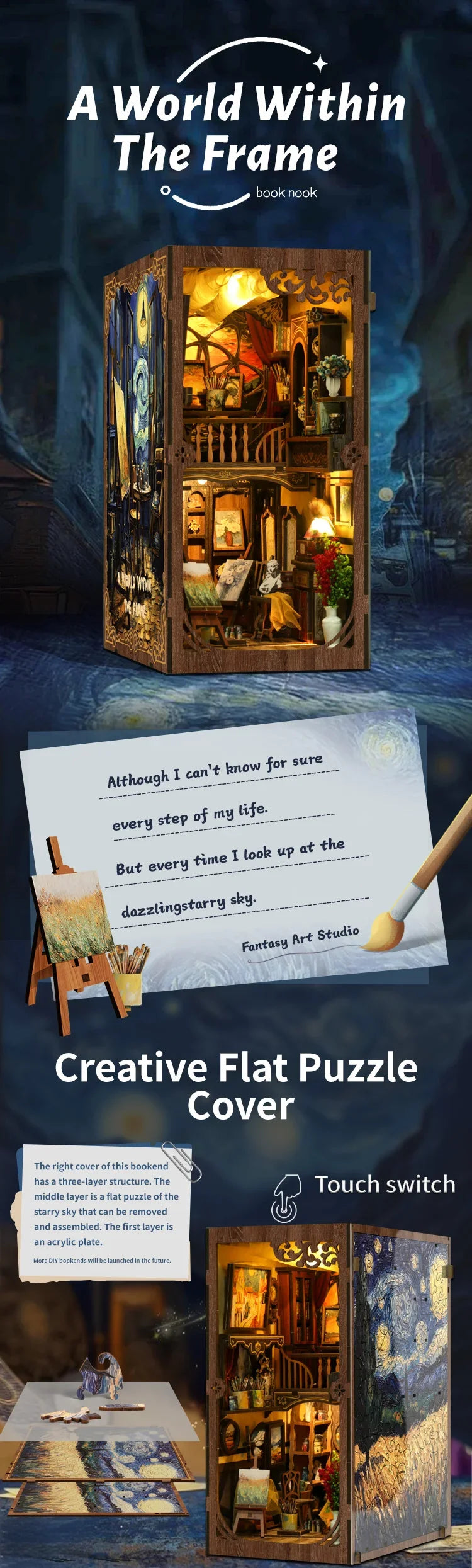World Within Frame Figurines Miniatures DIY Book Nook Kit — box and pieces