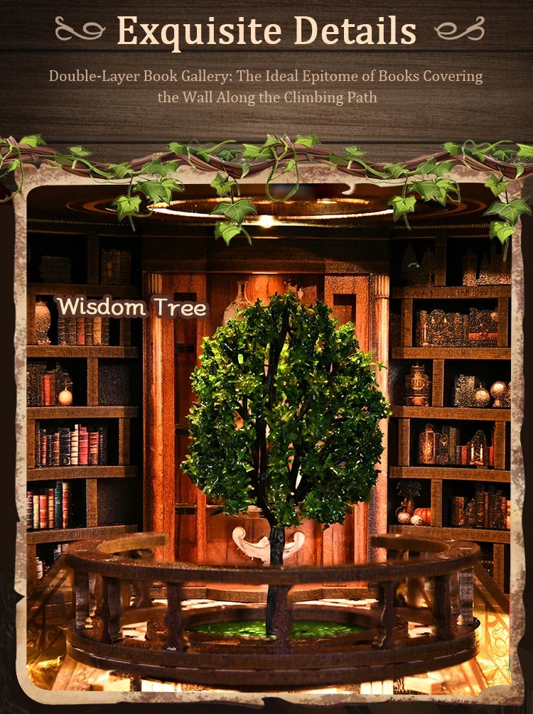 New Figurines Miniatures Wisdom Rings DIY Book Nook Kit — open display view