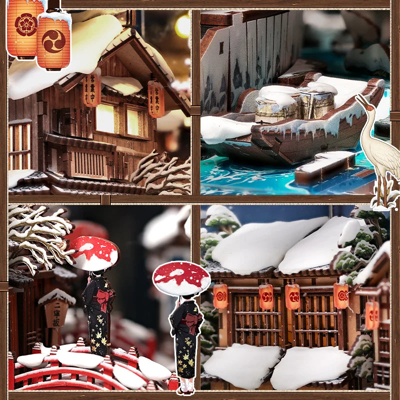 Kyoto Snow Whisper DIY Book Nook Kit — open display view