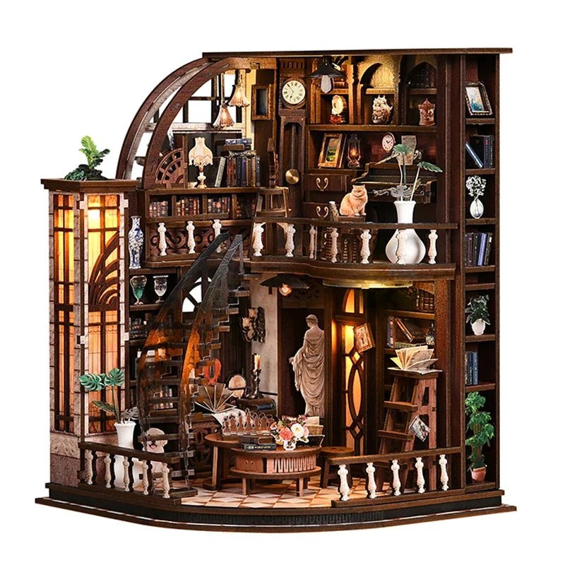 Bacchus Bookstore DIY Miniature House Kit — box and pieces