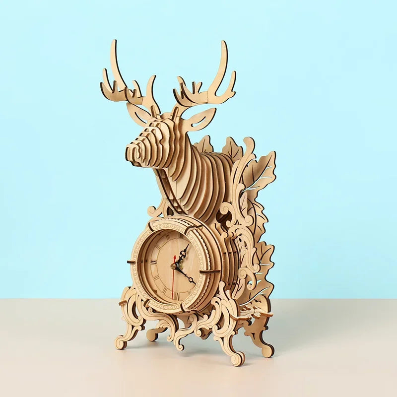 Wooden Clock 3D Puzzle Kit — main view