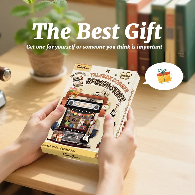 Record Store DIY Miniature House Kit — open display view