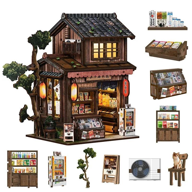 Kasuga Grocery Store DIY Miniature House Kit with LED Lights — main view
