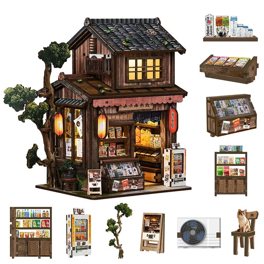 Kasuga Grocery Store DIY Miniature House Kit with LED Lights — main view