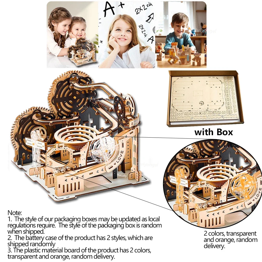 Spiral Gear Marble Run 3D Wooden Puzzle — angled close-up