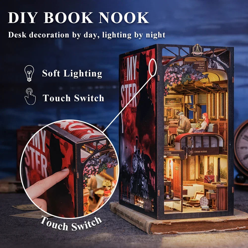 Train Mystery DIY Book Nook Kit — open display view