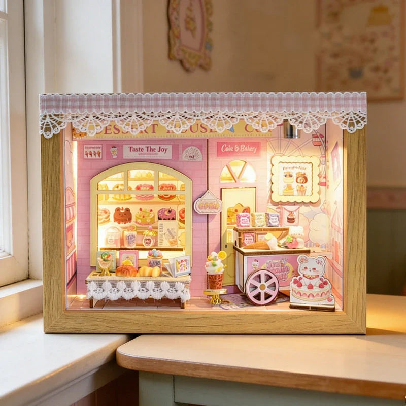 Dessert Store DIY Miniature House Kit — open display view