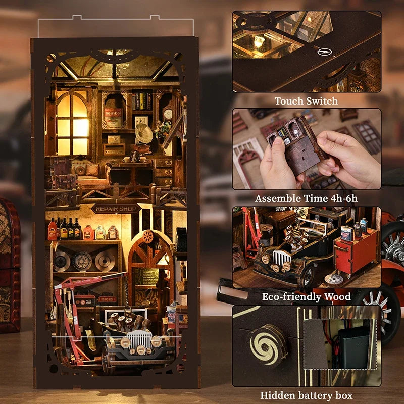 Craftsmanship Repair Shop DIY Book Nook Kit — front angle