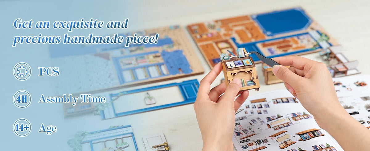 Cutebee 3D Bookstore Desk DIY Book Nook Kit — open display view