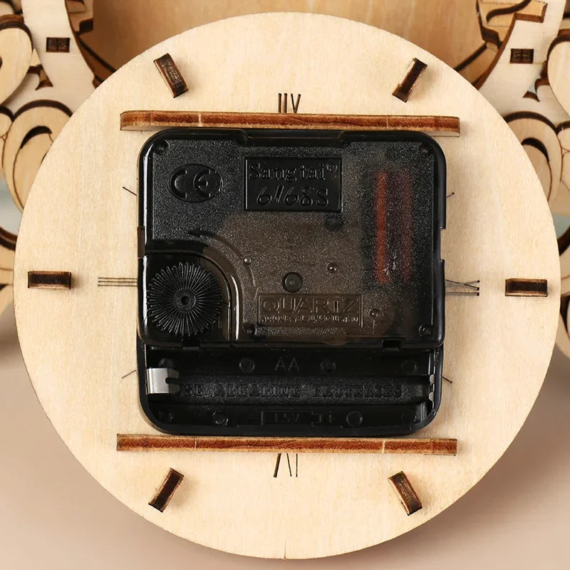 Wooden Clock 3D Puzzle Kit — angled close-up