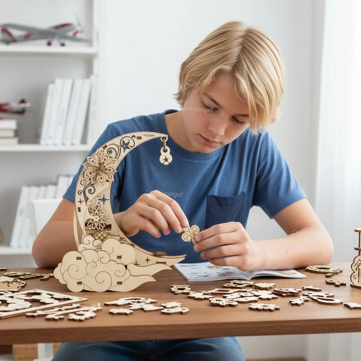 Moon & Star Music Box Wooden Puzzle — front angle