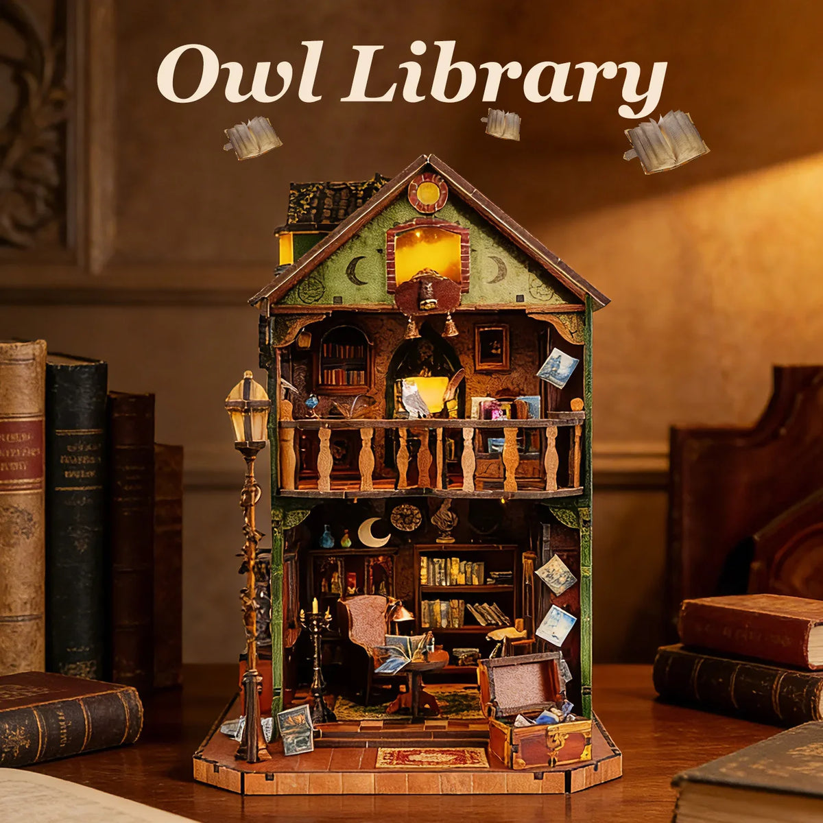 Owl Library DIY Miniature House Kit — detalied side view