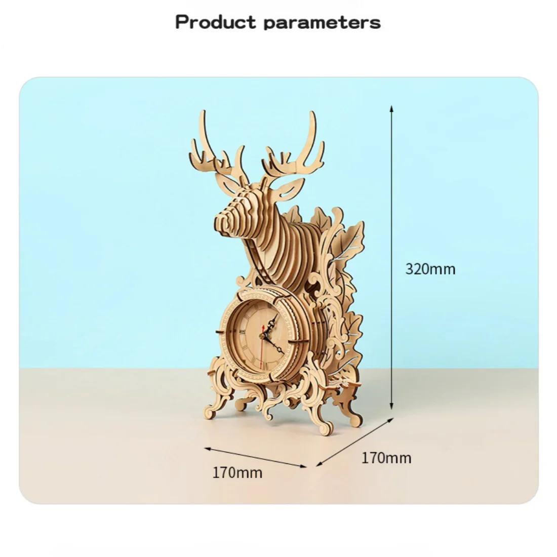 Wooden Clock 3D Puzzle Kit — front angle