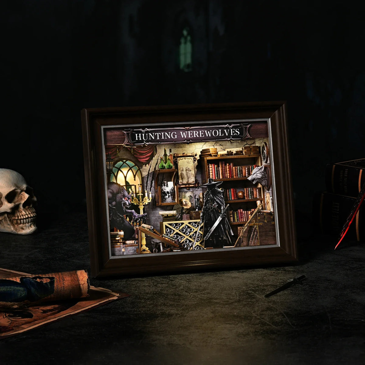 Werewolf Hunter DIY Book Nook Kit — angled close-up