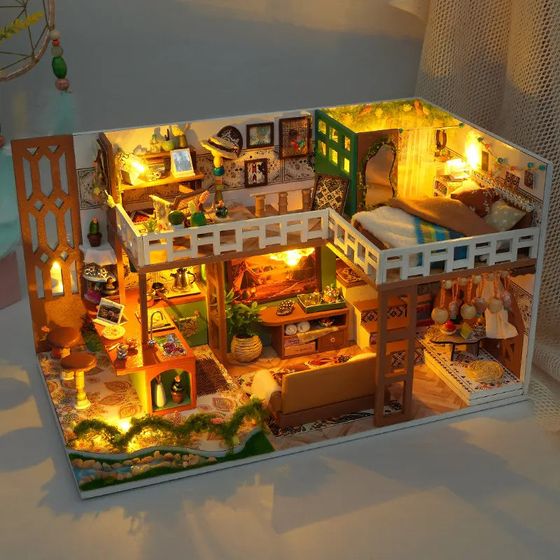 Bohemian Loft DIY Miniature House Kit — angled close-up