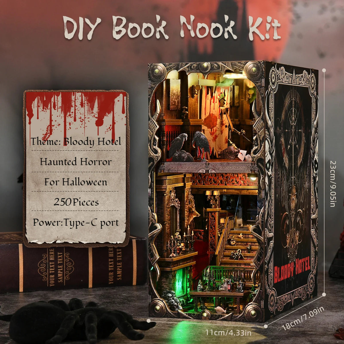 The Haunted Hotel DIY Book Nook Kit — box and pieces