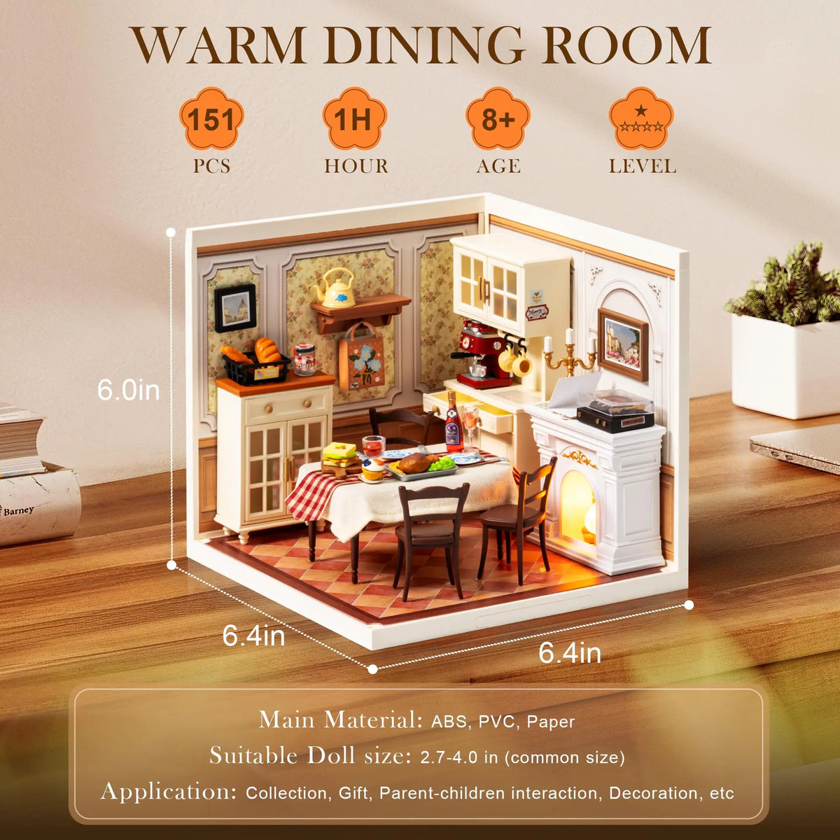 Robotime Warm Dining Room DIY Miniature House Kit — front angle