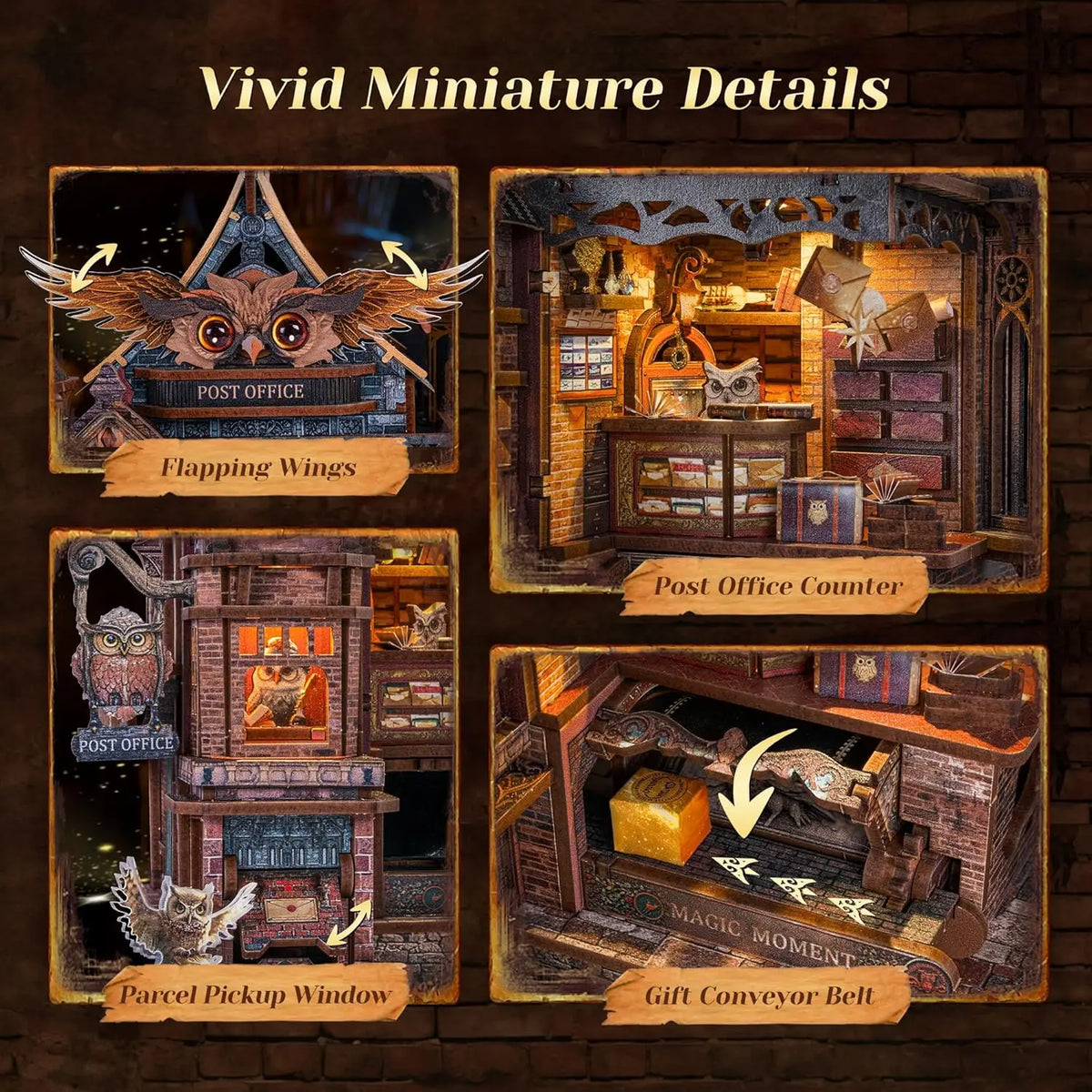 Owl Post Office DIY Miniature House Kit — angled close-up