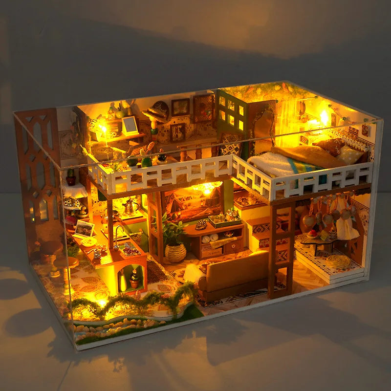 Bohemian Loft DIY Miniature House Kit — open display view