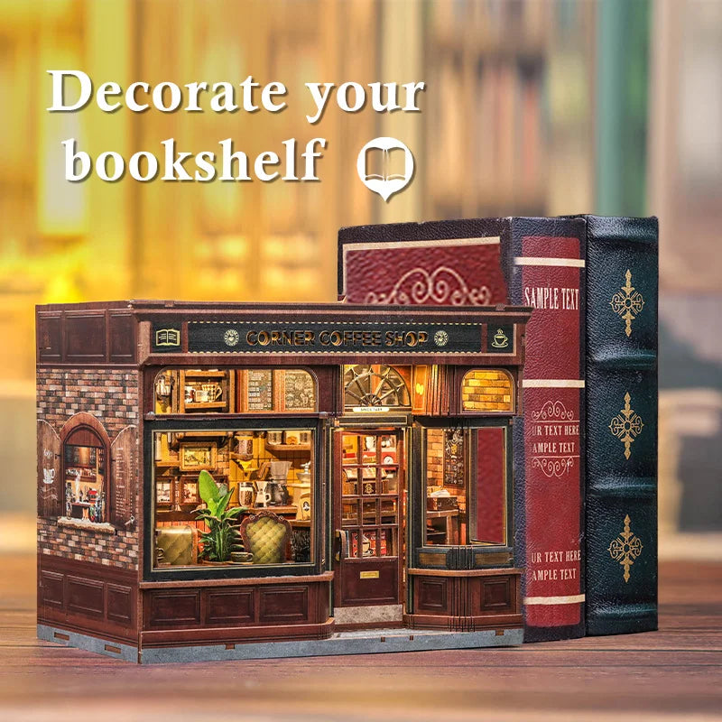 Corner Coffee Shop DIY Book Nook Kit — open display view