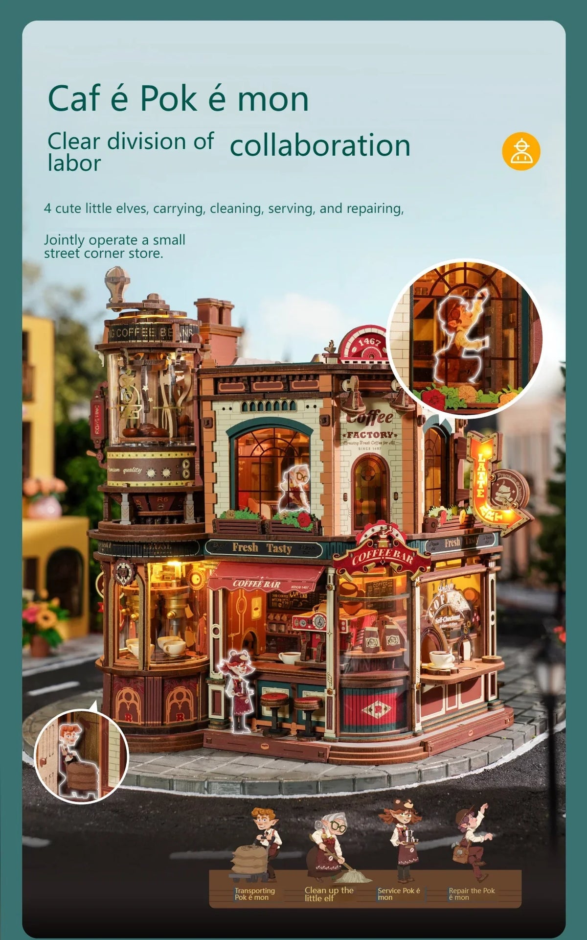 Coffee Factory DIY Miniature House Kit — box and pieces