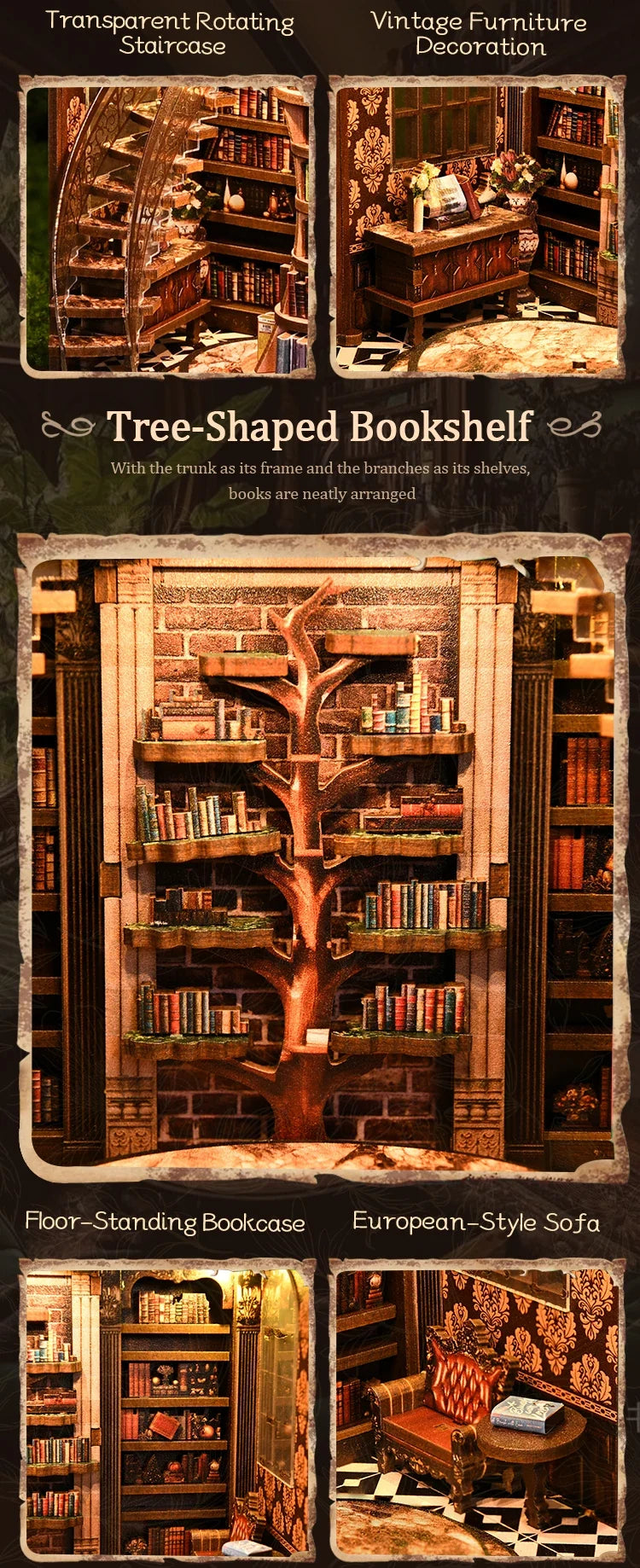 New Figurines Miniatures Wisdom Rings DIY Book Nook Kit — front angle