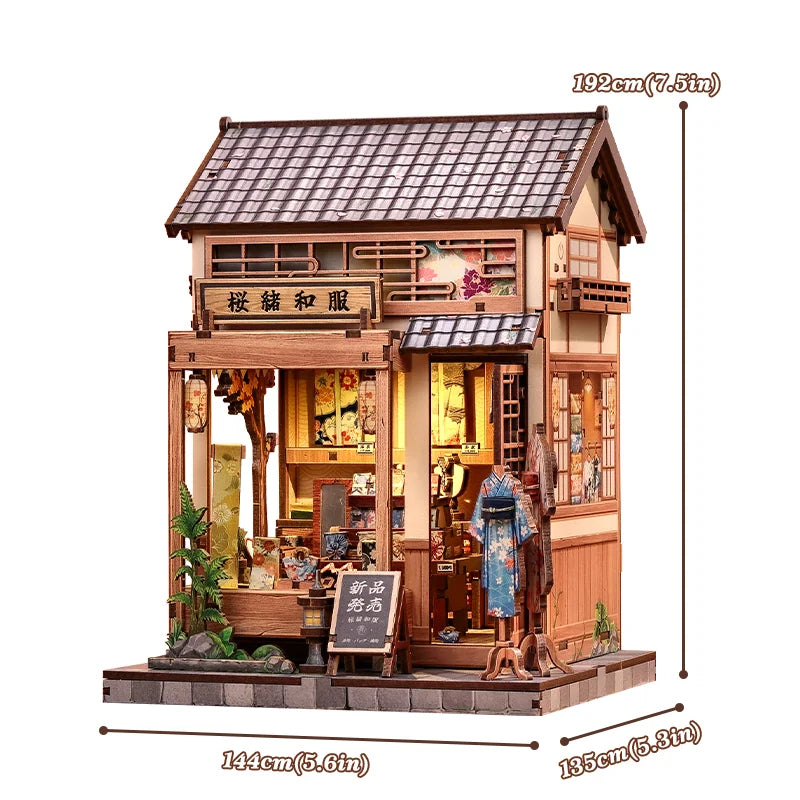 Sakura Kimono Shop DIY Book Nook Kit — box and pieces