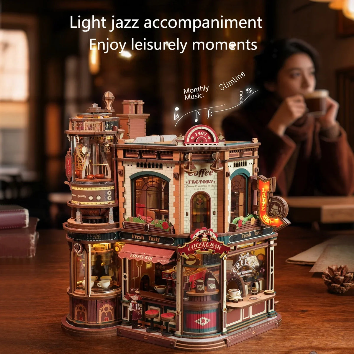 Coffee Factory DIY Miniature House Kit — angled close-up