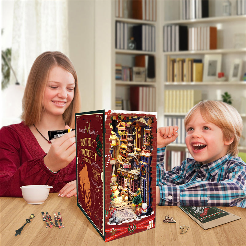 Snowy Night Moonlight Shadow DIY Book Nook Kit — scene view