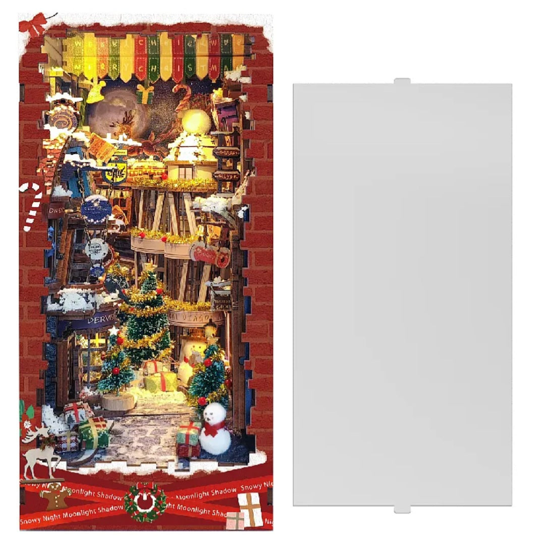 Snowy Night Moonlight Shadow DIY Book Nook Kit — box and pieces
