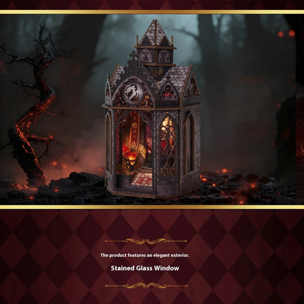 Spire Of The Wyrm DIY Book Nook Kit — box and pieces