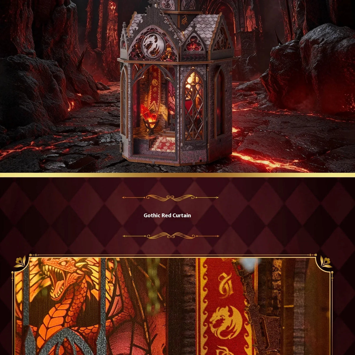 Spire Of The Wyrm DIY Book Nook Kit — open display view