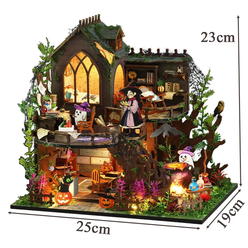 Spooky Cottage DIY Dollhouse Kit — open display view