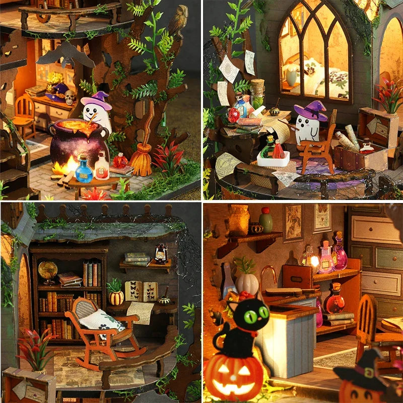 Spooky Cottage DIY Dollhouse Kit — angled close-up