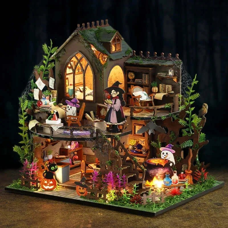 Spooky Cottage DIY Dollhouse Kit — box and pieces
