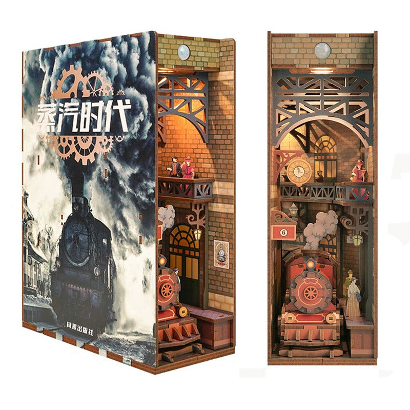 Steam Train Station DIY Book Nook Kit — detalied side view