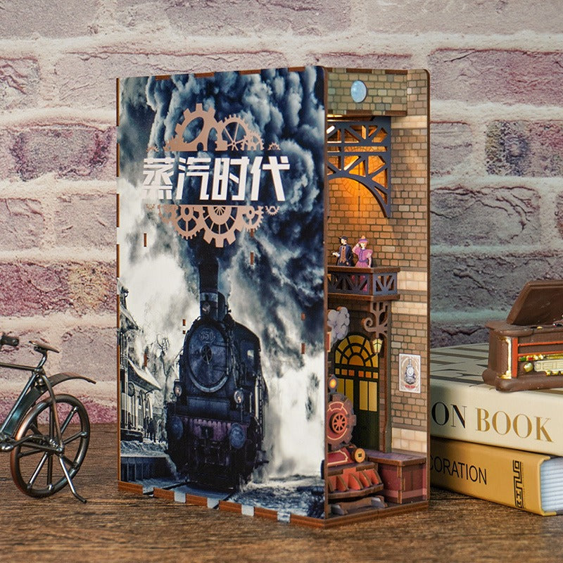 Steam Train Station DIY Book Nook Kit — open display view