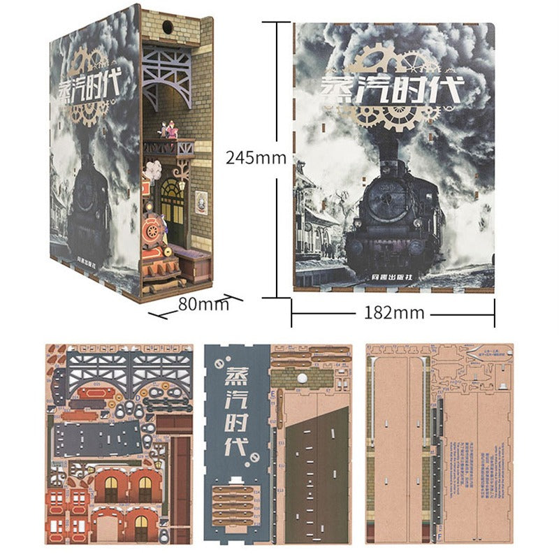 Steam Train Station DIY Book Nook Kit — angled close-up