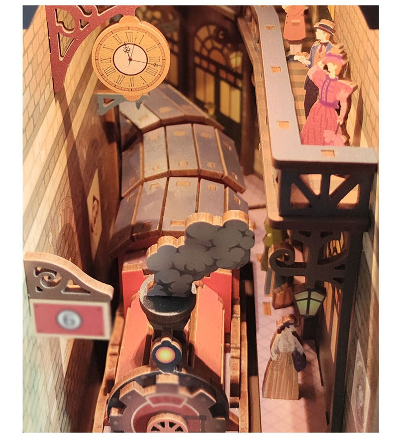 Steam Train Station DIY Book Nook Kit — scene view